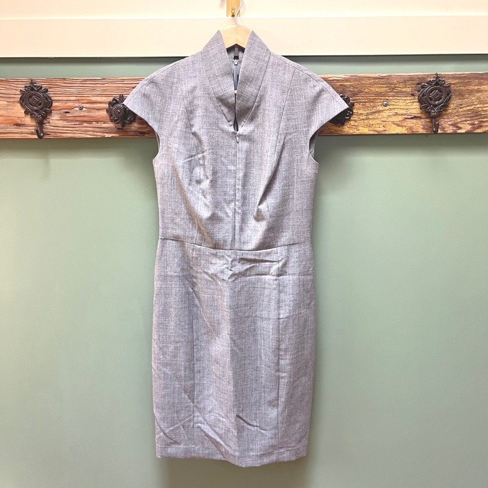 Nora Gardner Gray 100% Wool High Neck Cap Sleeve Sheath Dress Womens 6